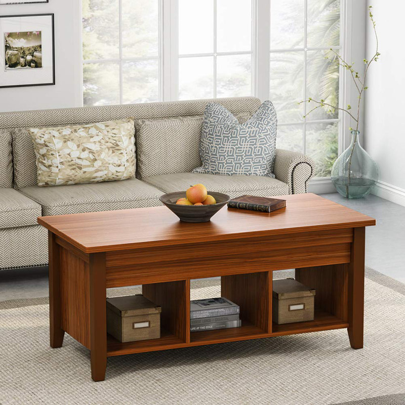 Winston Porter Minner Solid Wood Lift Top Floor Shelf Coffee Table with